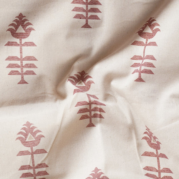 ( PRE-CUT 0.80 CM ) Pure Cotton Jamdani Off White With Red Flower Motif Printed Fabric