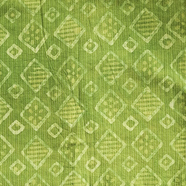 ( PRE-CUT 0.80 CM ) Pure Cotton Kaatha Dabu Green Hand Block Print Fabric