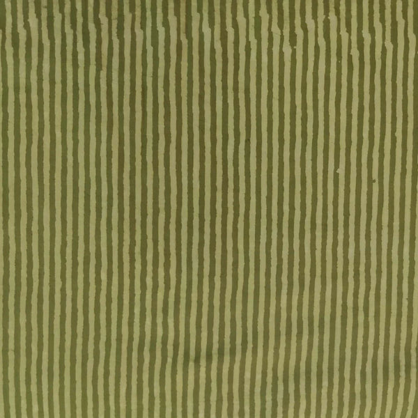 ( PRE-CUT 0.85 CM ) Pure Cotton Dabu Mehendi Green With Stripes Hand Block Print Fabric