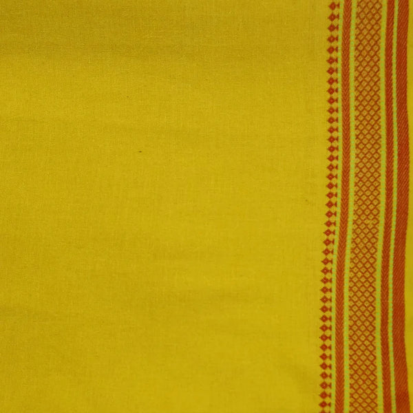 (PRE-CUT 0.95 CM ) Pure Cotton Handloom Mustard With Orange Border Hand Woven Fabric