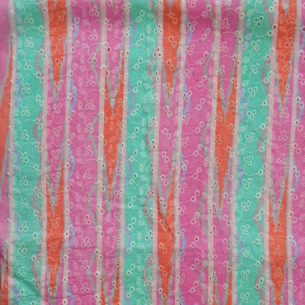 ( PRE-CUT 0.95 CM )( Width 44 Inches ) Pure Cotton Hakoba Floral Blue And Pink  Colours Arrows Hand Block Print Fabric