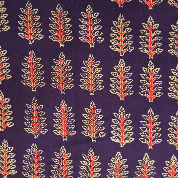 ( PRE-CUT 1.15 METER ) Pure Cotton Dabu Cream With Red Leaves Motif Hand Block Print Fabric