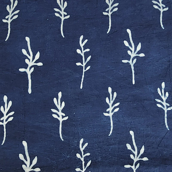 ( PRE-CUT 1.20 METER ) Pure Cotton Indigo White Flower Hand Block Print Fabric