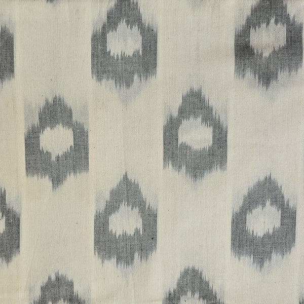 ( PRE-CUT 1.25 METER ) Pure Cotton Ikkat White With Grey Spotted Intricate Design Woven Fabric