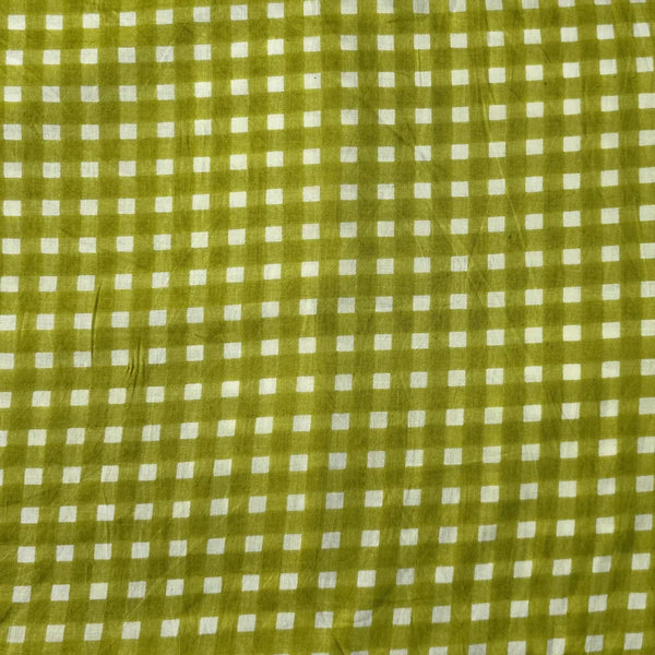 ( PRE-CUT 1.30 METER ) Pure Cotton Green And White Small Checks  Screen Print Fabric