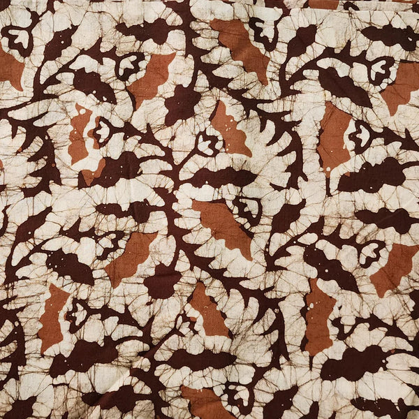 ( PRE-CUT 1.33 METER ) Pure Cotton Moum Batik Off White With Dark Brown With Light Brown Jungle Flower Jaal  Hand Block Print Fabric