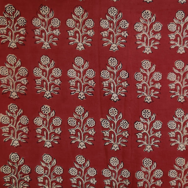 PRE-CUT 1.35 METER Pure Cotton Dabu Jahota Madder With Floral Shrub Hand Block Print Fabric