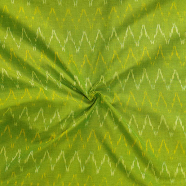 PRE-CUT 1.40 METER Pure Cotton Mercerised Light Green Ikkat With Cream Yellow Zig Zag Weaves Woven Fabric