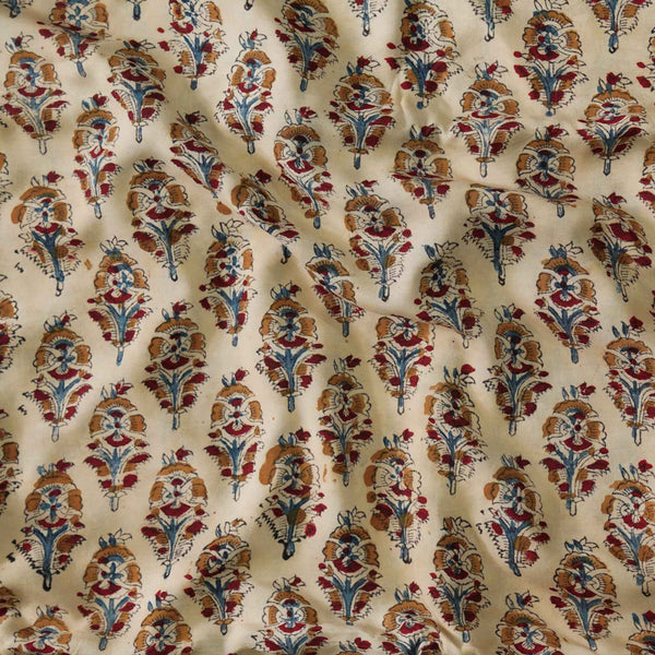 PRE-CUT 1.45 METER Modal Cotton Dabu Beige With Floral Motifs Hand Block Print Fabric