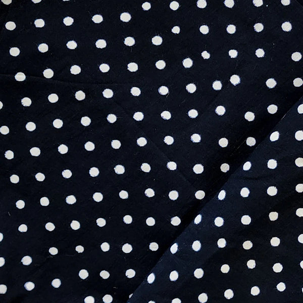 ( PRE-CUT 1.45 METER ) Pure Cotton Black And White Polka Hand Block Print Fabric