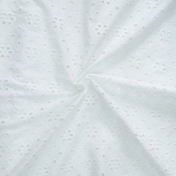 ( PRE-CUT 1.45 METER ) ( Width 56 Inches ) Pure Cotton Hakoba White With Flowers All Over Fabric