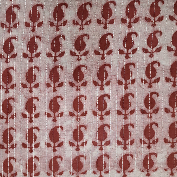 PRE-CUT 1.5 METER Pure Cotton Dabu Light Kaatha Lurex With Kairis Motifs Hand Block Print Fabric