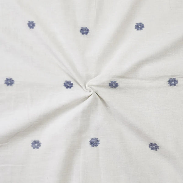 ( PRE-CUT 1.60 METER ) Pure Cotton Soft Jamdani Off White With Small Floral Motifs Hand Woven Fabric