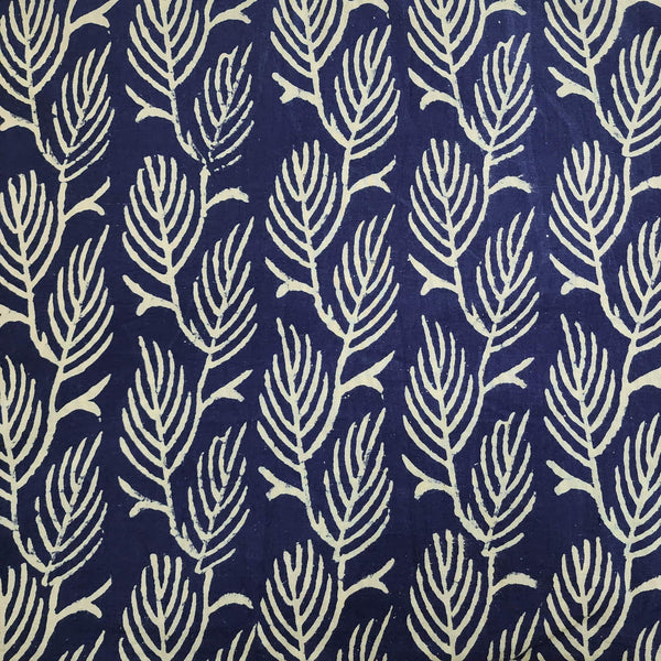 PRE-CUT 1.75 METER Pure Cotton Dabu Blue With Cream Fern Jaal Hand Block Print Fabric