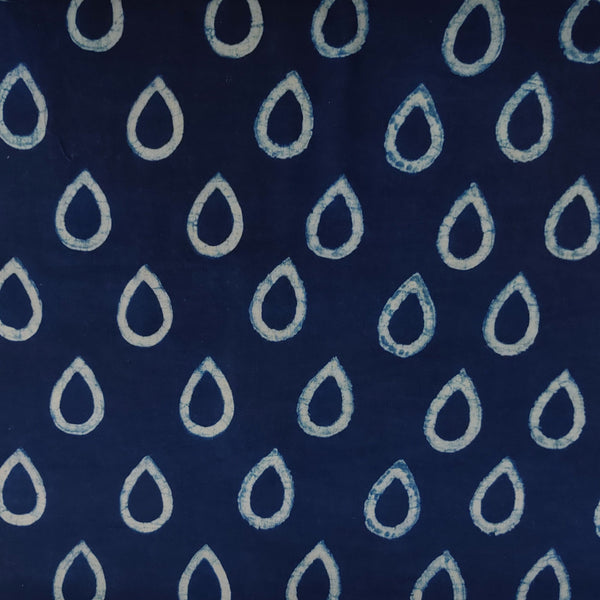 PRE-CUT 1.95 METER Pure Cotton Special Akola Indigo With Light Indigo Drops Hand Block Print Fabric