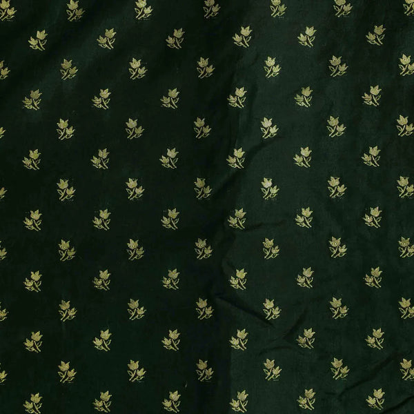 ( PRE-CUT 1 METER ) Brocade Dark Green With Golden Zari Flower Motif Hand Woven Fabric