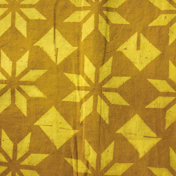 ( PRE-CUT 1 METER ) Pure Cotton Ajrak Mustard  Stars Hand Block Print Fabric