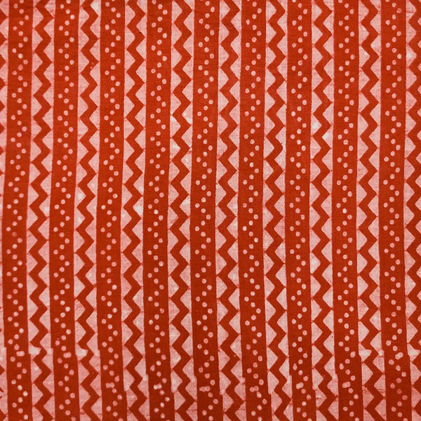 (PRE-CUT 1 METER ) Pure Cotton Dabu Cream With Orange Border Hand Block Print Fabric