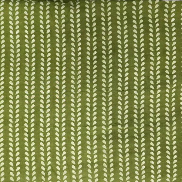 ( PRE-CUT 1 METER ) Pure Cotton Dabu Green With White Stripes Hand Block Print Fabric