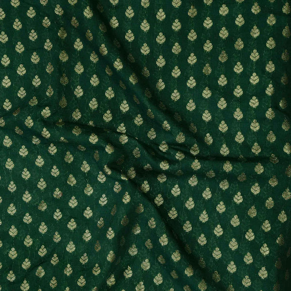 ( PRE-CUT 2.15 METER ) Brocade Green With Tiny Gold Leaf Motifs Woven Fabric