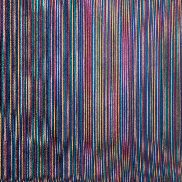 PRE-CUT 2.30 METER Pure Cotton Ikkat Blue With Pink And Yellow Stripes Hand Woven Fabric