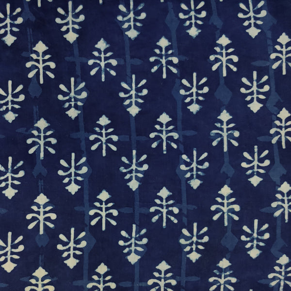 PRE-CUT 2.35 METER Pure Cotton Indigo With Self Design And Small Motifs Hand Block Print Fabric