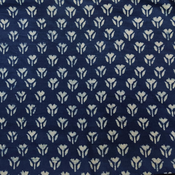 PRE-CUT 2.35 METER Pure Cotton Special Akola Indigo With Light Indigo Tiny Flowers Hand Block Print Fabric