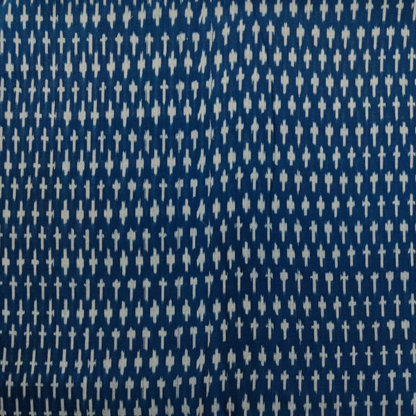 Pre-cut 1.85 meter.Pure Cotton Fine Blue Mercerised Ikkat With Tiny Grey Weave Motifs Woven Fabric