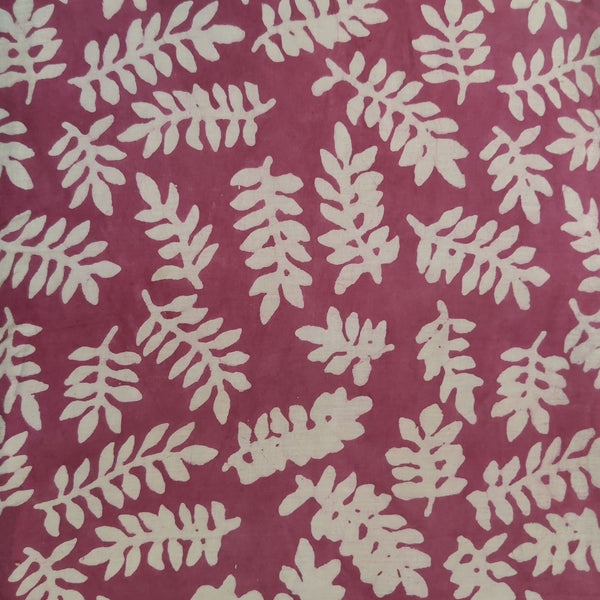 ( Pre-Cut 1.25 Meter )Pure Cotton Dabu Mauve With Fern Hand Block Print Fabric