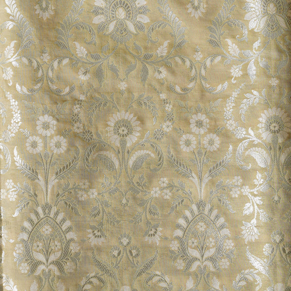 Pure Banarasi Brocade Beige With Cream And Goldenish Zari Big Flower Jaal Fabric