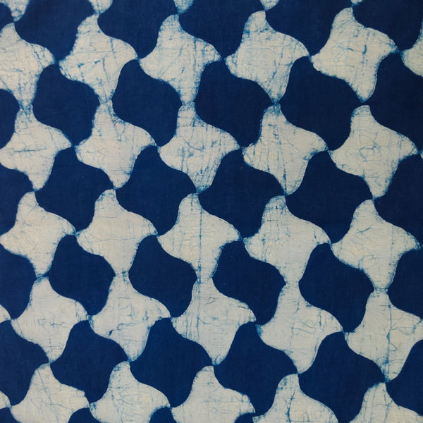 ( Pre-Cut 2 Meter ) Pure Coton Special Akola Indigo With Geometric Curvy Diamond Motif Hand Block Print Fabric