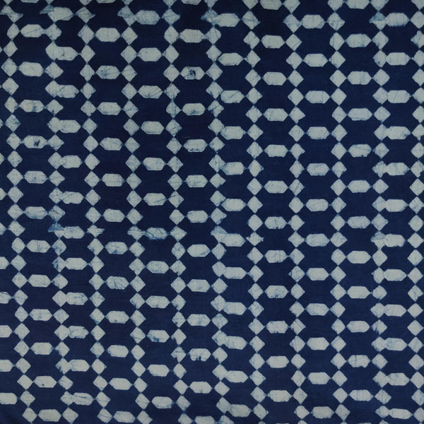 ( Pre-Cut 1.40 Meter ) Pure Cotton Special Akola Indigo With Geometric Diamond Motif Hand Block Print Fabric