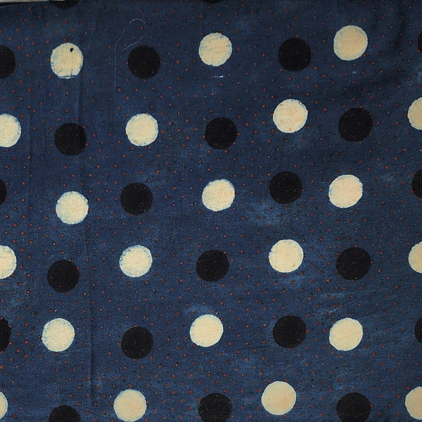 Pure Cotton Ajrak Blue Tiny Dots With Small Circles Hand Block Print Fabric