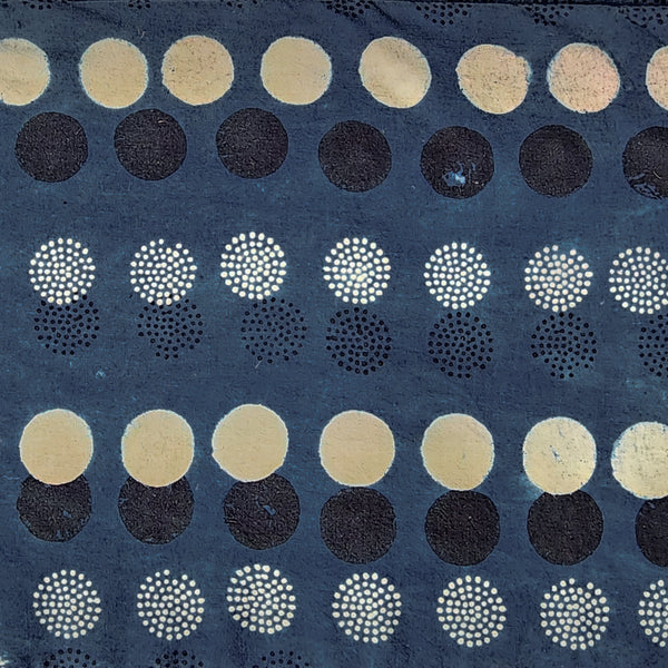 Pure Cotton Ajrak Blue With Cream And Black Two Different Type Of Circle Hand Block Print Fabric