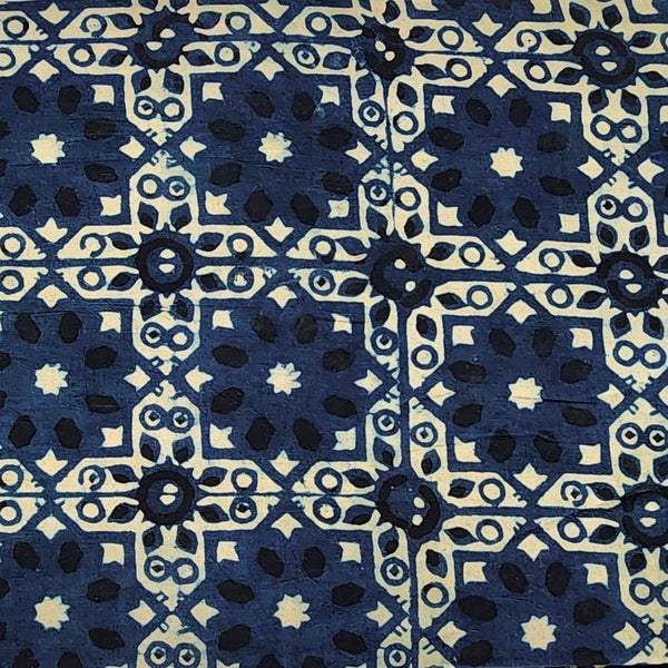 Pure Cotton Ajrak Blue With  Mint Green Star Intricate Design Hand Block Print Fabric