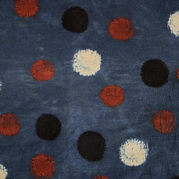 Pure Cotton Ajrak Blue With Red And Black With White Balloon Patches Hand Block Print Fabric