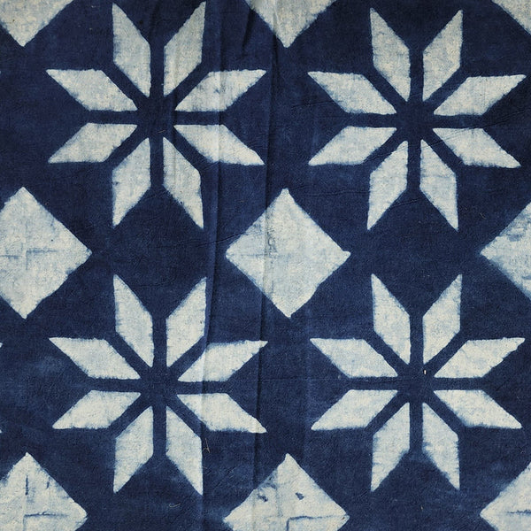 ( PRE-CUT 1 METER ) Pure Cotton Ajrak Blue With White  Stars Hand Block Print Fabric