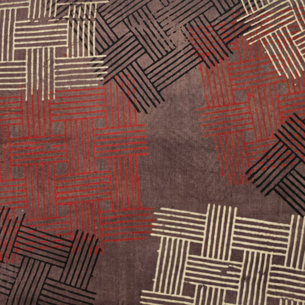 Pure Cotton Ajrak Brown With Cream And Red And Black  Checks Sheet Hand Block Print Fabric