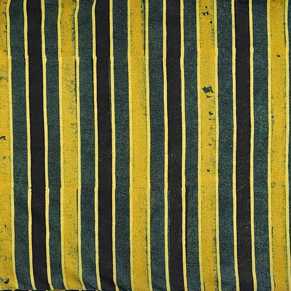 Pure Cotton Ajrak Green With Light Green And Black Fat Stripes Hand Block Print Fabric