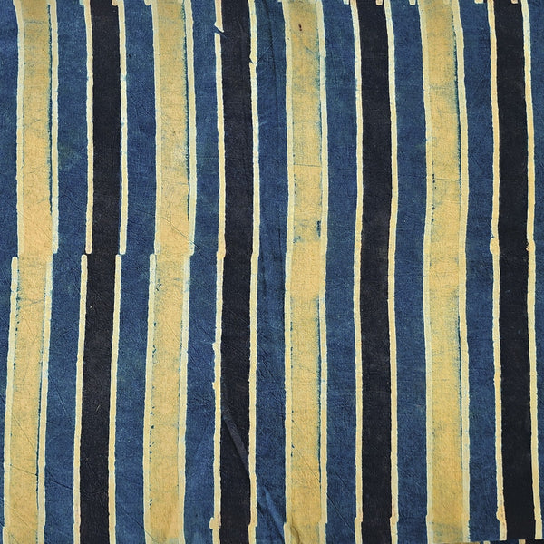 Pure Cotton Ajrak Light Green With Blue And Black Fat Stripes Hand Block Print Fabric