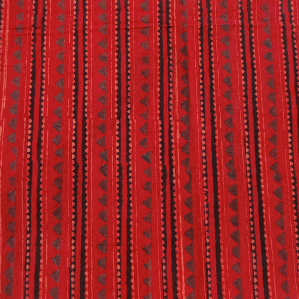 ( Pre-Cut 1.85 Meter )Pure Cotton Ajrak Madder With Tribal Stripes Motif Hand Block Print Fabric