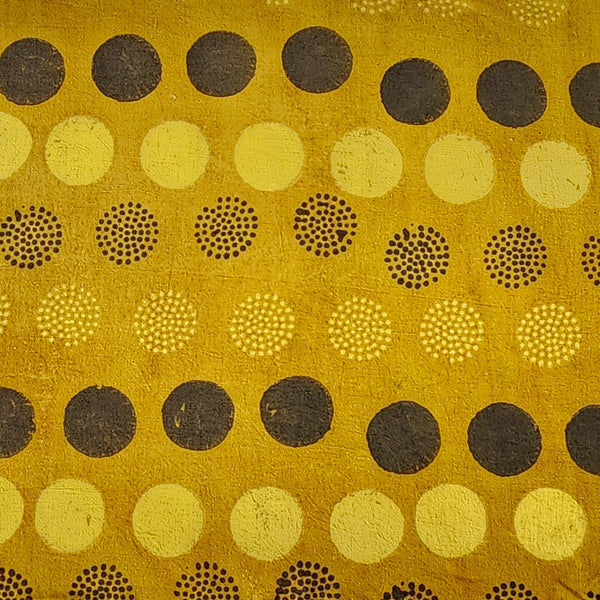 Pure Cotton Ajrak Mustard With Black Two Different Type Of Circle Hand Block Print Fabric