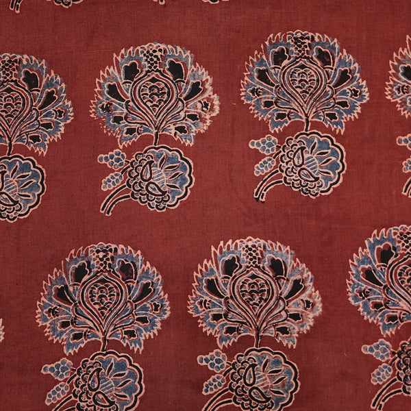 ( Pre-Cut 1.15 Meter )Pure Cotton Ajrak  Red Big Wild Jungle Flower Motif Hand Block Print Fabric