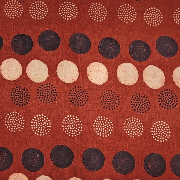 Pure Cotton Ajrak Red With Cream And Black Two Different Type Of Circle Hand Block Print Fabric