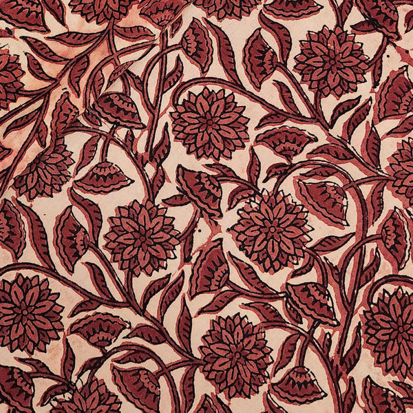 (Pre Cut 0.90 Meter )Pure Cotton Ajrak Rust Red And Cream  Flower  Jaal Hand Block Print Fabric