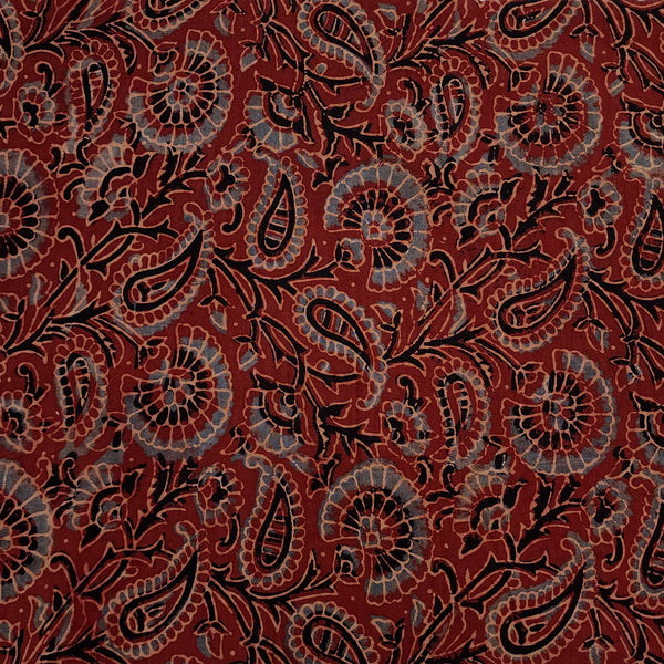 Pre-cut 0.85 cm Pure Cotton Ajrak Rust With Beautiful Fuller Flower Jaal Hand Block Print Fabric