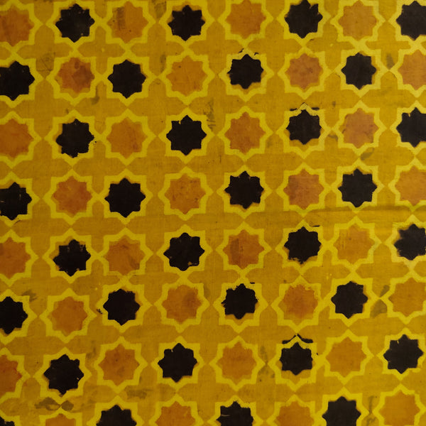 Pre-cut 1.5 meter  Pure Cotton Ajrak Turmeric Dyed Stars Hand Block Print Fabric