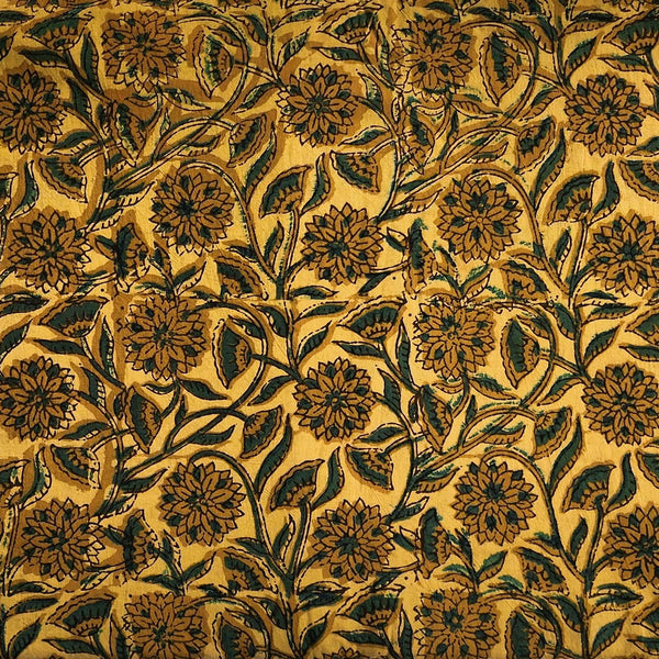 Pure Cotton Double Ajrak Yellow Flower Jaal Hand Block Print Fabric