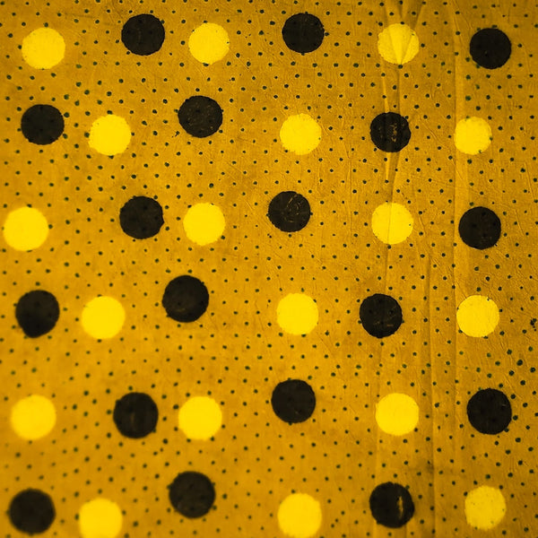 Pure Cotton Ajrak Yellow With Tiny Dots And Yellow And Black Polka Dots Hand Block Print Fabric