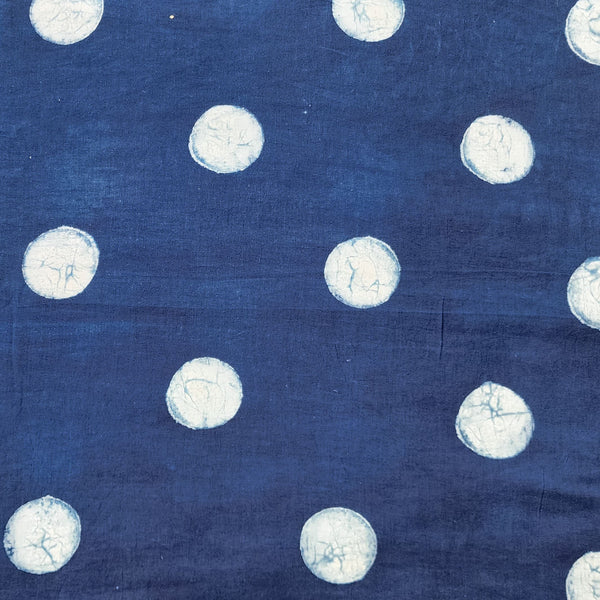 Pure Cotton Akola Indigo Big Circles Hand Block Print Fabric